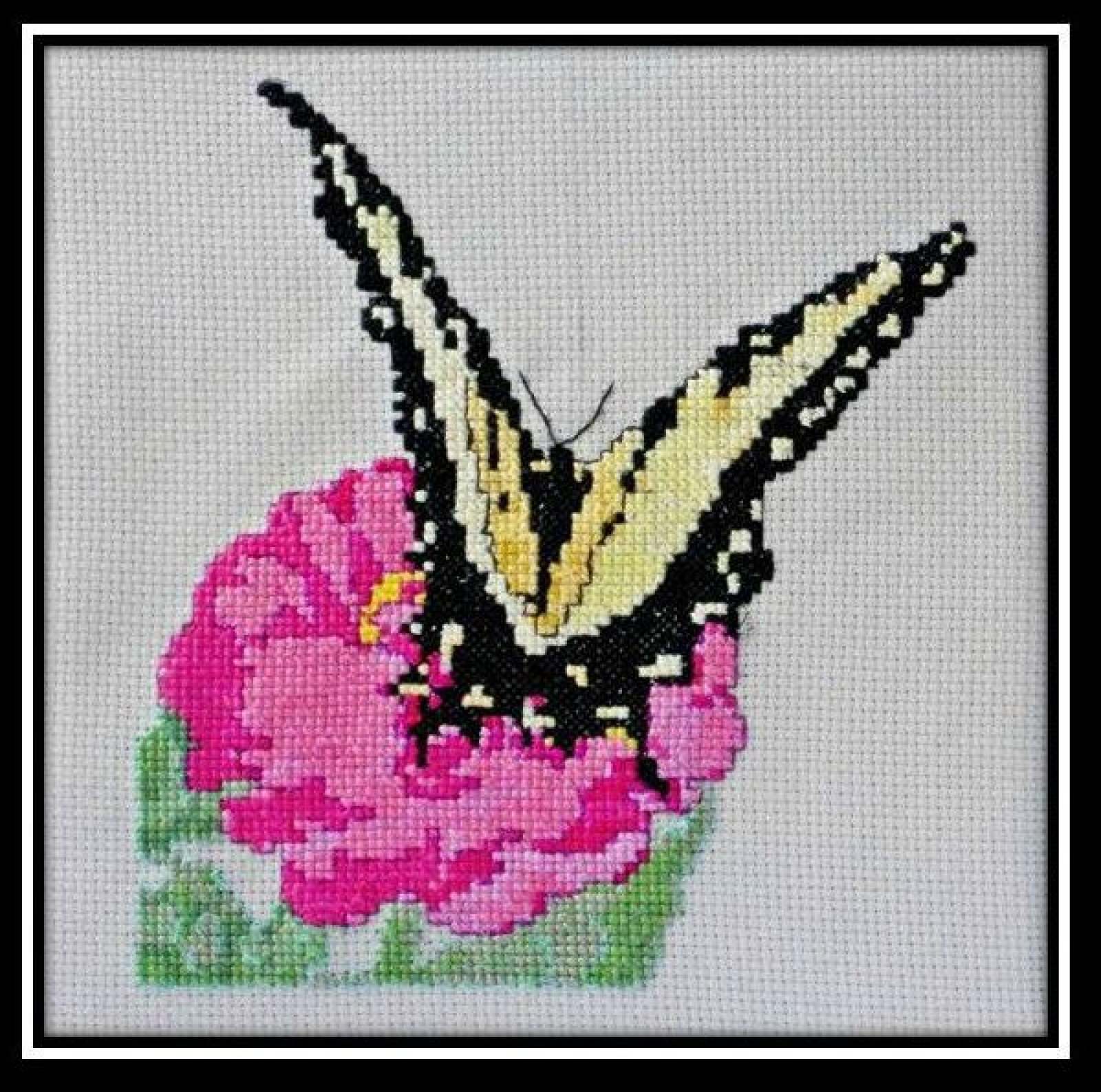 Counted Cross Stitch Patterns Shiny Flowers and Butterfly Printable Chart PDF Format Needlework Embroidery Crafts DIY DMC color